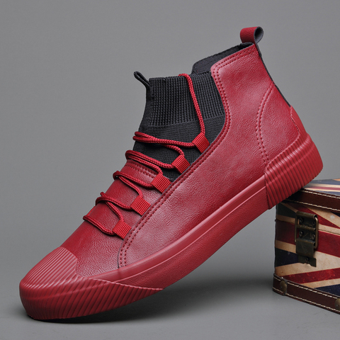 Zapatos de cuero para hombre, botas altas de estilo coreano negro, mocasines resistentes al desgaste, calzado de ocio vulcanizado de diseñador, novedad de 2022 ► Foto 1/6
