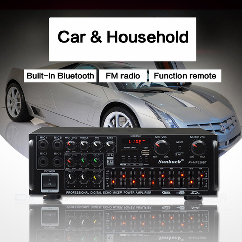 KYYSLB-amplificador HIFI para el hogar, alta potencia, 200W x 2, 220V, 4-16 Ohm, Bluetooth, EQ, ecualizador, 12V, amplificador cuadrado de baile para coche al aire libre ► Foto 1/6