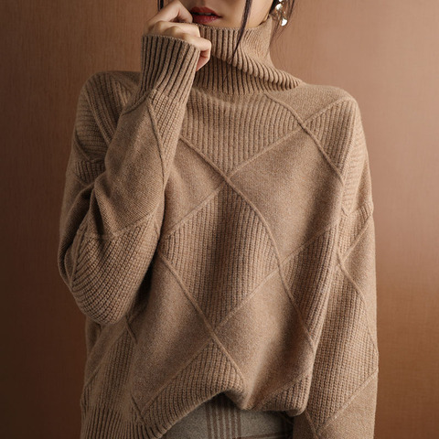 Jersey de lana de punto para mujer, jersey grueso de talla grande a la moda, jersey de cuello alto, otoño e invierno, 2022 ► Foto 1/6