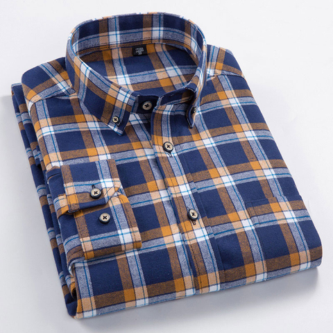 Alta calidad 100% de Otoño de algodón de manga larga camisas de giro-abajo Collar de Camisas Casual cómodo Plaid hombre Tops de talla grande S-8XL ► Foto 1/6