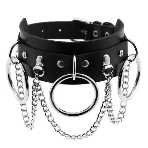 Gargantilla de cuero negro para mujer, Collar gótico Punk, cadena Harajuku, Gargantilla vegana Sexy, joyería gótica para chicas ► Foto 1/6