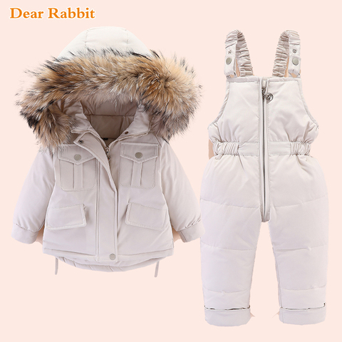 Chaqueta de plumón de invierno para niña, monos para niño, traje de nieve, abrigo para bebé, conjunto de ropa de Año Nuevo, parka de piel real, 2022 ► Foto 1/6