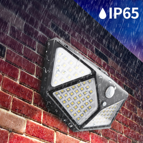 Lámpara solar para exteriores, luz LED con sensor de movimiento PIR, funciona con energía del sol, de pared impermeable, para decoración de jardín, 100 leds ► Foto 1/6