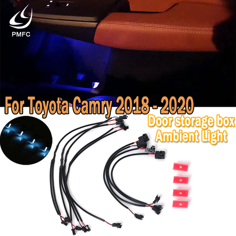 Luz LED de ambiente Interior PMFC, caja de almacenamiento de 4 puertas, azul hielo luz ambiental, estilo fotoconductor para Toyota 2022 ► Foto 1/6