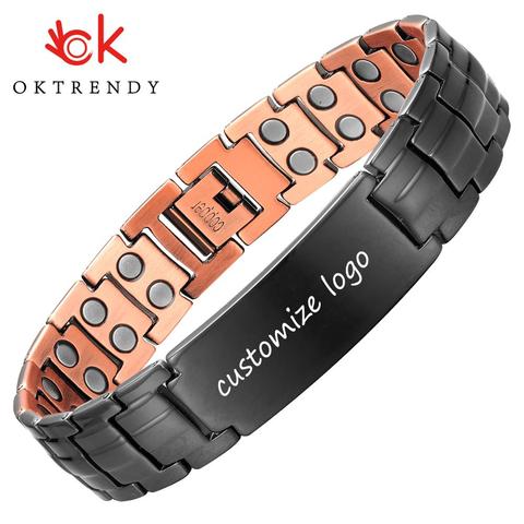 Pulsera magnética de cobre para hombre y mujer, brazalete ajustable con nombre de identificación, regalo de joyería de Metal ► Foto 1/6