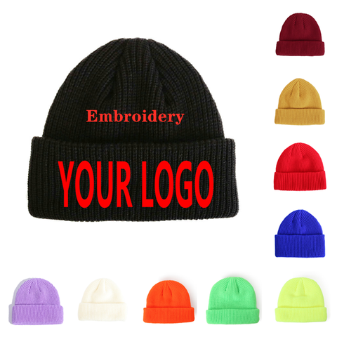 Gorros de lana de colores sólidos para invierno, gorro de lana suave con logotipo personalizado, artesanal, moda informal, cálido ► Foto 1/6