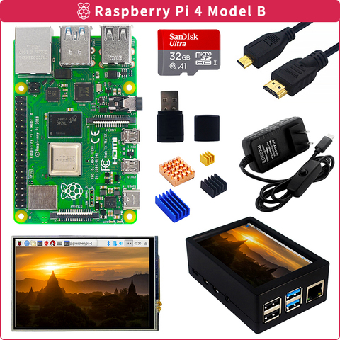 Raspberry Pi 4 Modelo B + pantalla táctil de 3,5 pulgadas + carcasa acrílica + fuente de alimentación + tarjeta SD + disipador de calor para Raspberry Pi 4B ► Foto 1/6