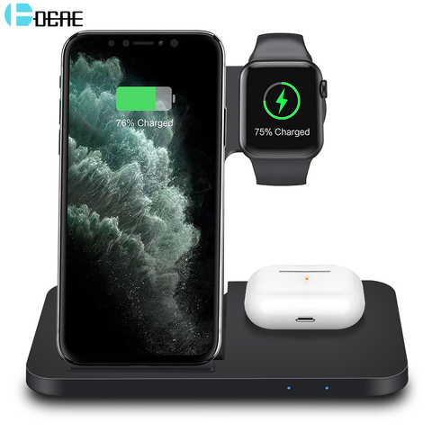 DCAE-estación de carga inalámbrica 3 en 1, soporte de carga rápido Qi de 15W para iPhone 12 11 XS XR 8 Apple Watch 6 5 4 3 2 AirPods Pro ► Foto 1/6