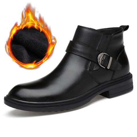 Zapatos de piel auténtica para hombre, botines cálidos de felpa para invierno y otoño, calzado de cuero de vaca A1871 ► Foto 1/6