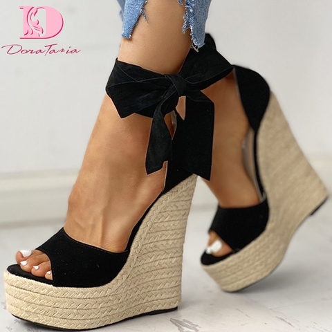 Doratasia marca de diseño sexi plataforma cuñas tacones altos Zapatos Sandalias Mujer paja verano fiesta tobillo-wrap Zapatos mujer Sandalias ► Foto 1/1