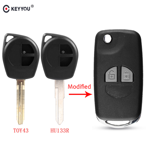 KEYYOU-funda de llave de control remoto para coche, carcasa abatible de 2 botones modificada para Suzuki SX4 Swift Grand Vitara, carcasa para mando a distancia y almohadilla de botón ► Foto 1/5