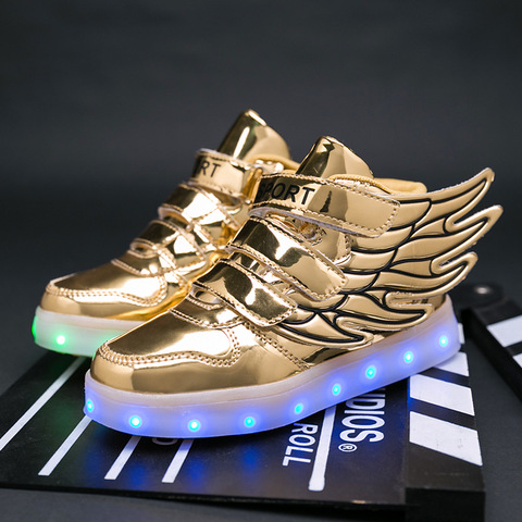 UncleJerry Children Glowing Shoes with wings for Boys and Girls LED Sneakers with fur inside Shoe for fun USB Rechargeable Shoes ► Foto 1/6