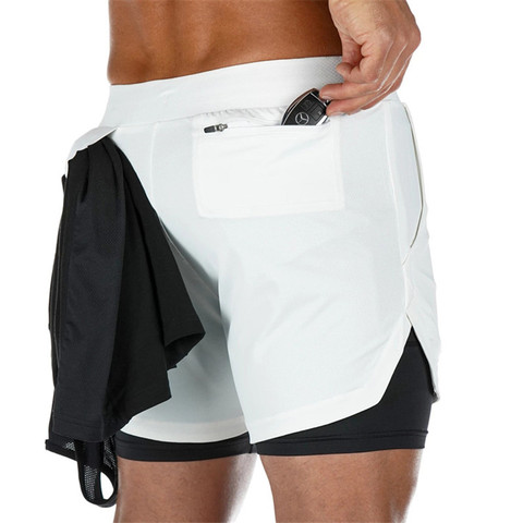 Pantalones cortos de entrenamiento para hombre, 2 en 1