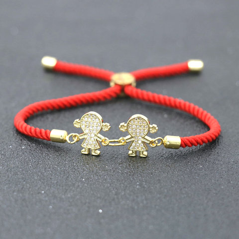 Pulsera de cobre con incrustaciones de circonita para niños y niñas, brazalete ajustable con hilo de cuerda roja de la suerte, joyería ► Foto 1/6