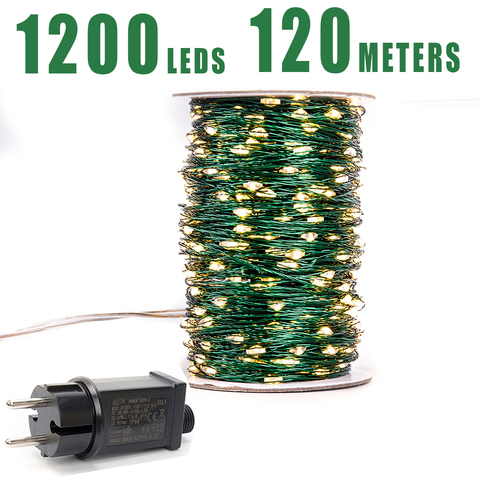 Cable verde 1000 LED cadena de luces 100m luces navideñas impermeable al aire libre árbol Garland vacaciones de Navidad Decorration ► Foto 1/6