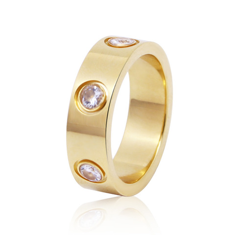 Anillo de acero de titanio para mujer, 6 cristales brillantes, alta calidad, pulido, joya de amor, marca clásica, joyería, envío directo ► Foto 1/6