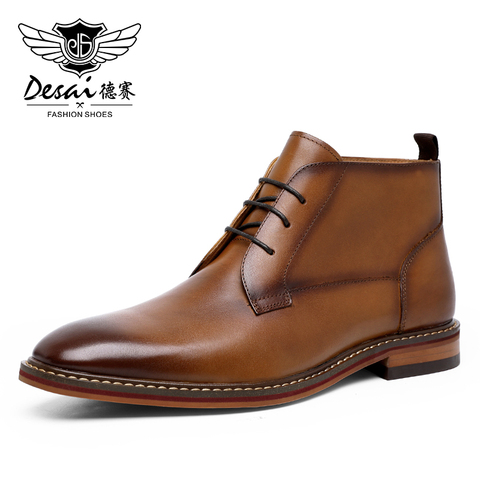 Desai hombres combate Vintage botas de invierno de piel de 2022 nuevos de cuero de vaca de cuero genuino botas militares de los hombres zapatos de trabajo ► Foto 1/6