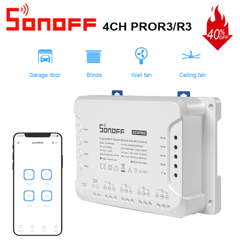 SONOFF-módulo de Control inteligente para el hogar dispositivo de Control de voz con Wifi, 4 canales, R3/PRO R3, 433 Mhz, 4 entradas, cambio de aplicación DIY ► Foto 1/6