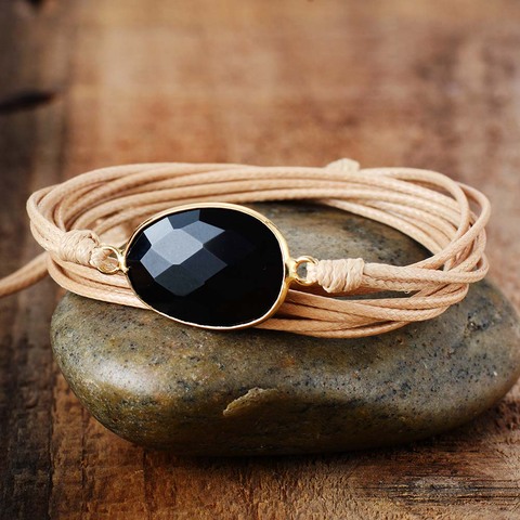 Pulsera de cuerda larga para mujer, brazalete de la amistad, color negro, ónix, bohemio, hecho a mano, étnico, playa, vacaciones, envío directo ► Foto 1/6