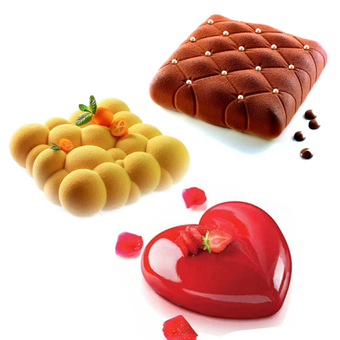 Molde de silicona para tarta, 17 formas, Molde de Mousse de postre francés, forma redonda de corazón, molde para hornear, molde para decoración de pasteles, herramienta sin BPA ► Foto 1/6