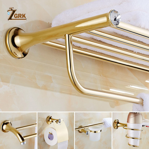 ZGRK-Set de accesorios de baño de cristal de lujo, dorado pulido, juego de accesorios para baño montado en la pared, productos de baño ► Foto 1/6