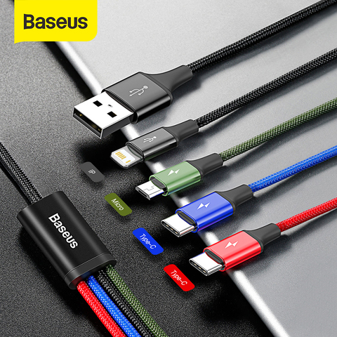 Baseus Cable USB 3 en 1 3A Micro USB tipo C Cable para iPhone 11 Pro XR XS Max 7 para Samsung S20 Xiaomi 4 en 1 Cable de carga ► Foto 1/6