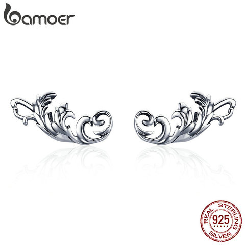 BAMOER-pendientes de tuerca Vintage de Plata de Ley 925 para mujer, joyería Europea Retro, línea retorcida, SCE580 ► Foto 1/6