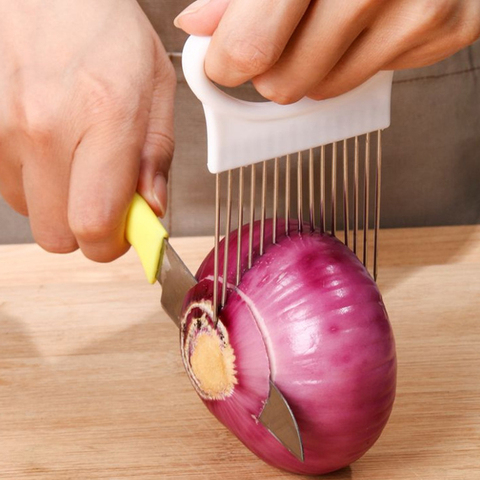 Agujas para cebolla de acero inoxidable, cortador para fruta y verdura, soporte de corte de tomate, herramienta de accesorios de cocina ► Foto 1/6