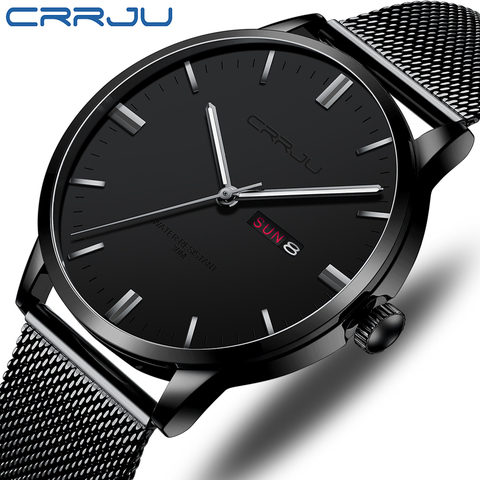 CRRJU-reloj para hombre, acero inoxidable con fecha militar, cronógrafo para hombre, cuarzo, resistente al agua, con fecha, marca lujosa ► Foto 1/6