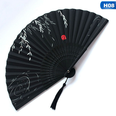 Ventilador plegable japonés chino para mujer, ventilador de baile clásico de mango de madera, alta borla de calidad, elegante ► Foto 1/6