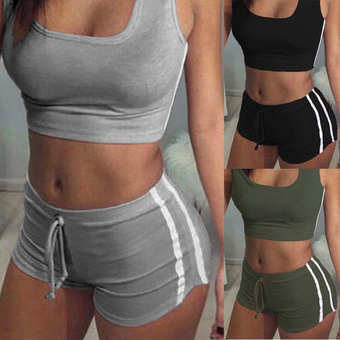 Conjunto de 2 uds de ropa de yoga sexy para mujer, sin mangas, camiseta sin mangas, sujetador, pantalones cortos para fitness, correr, gimnasio, ropa deportiva, traje ► Foto 1/6