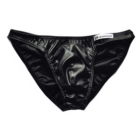 100% de cuero de la PU de Sexy Bikini traje de baño trajes de baño de los hombres de baño de playa piscina bañadores Gay Shorts Tanga hombre caderas ropa interior push-up ► Foto 1/6