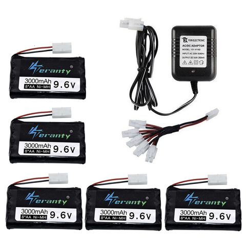 Batería recargable de 9,6 v y 3000mah + cargador de 9,6 v para juguetes de control remoto, coche, tanque, Robots, pistola, barco, AA, Ni-MH, 9,6 v, 2400mah, NiMH ► Foto 1/3