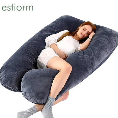 Almohada de terciopelo de lujo para embarazadas, almohada de cuerpo entero en forma de U para mujer embarazada, almohada de embarazo para dormir ► Foto 1/6