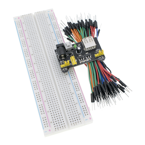 3,3 V/5V MB102 Placa de pruebas de potencia módulo MB-102 830 puntos soldadura prototipo kit de placa de pruebas + 65 Flexible cables de puente ► Foto 1/6