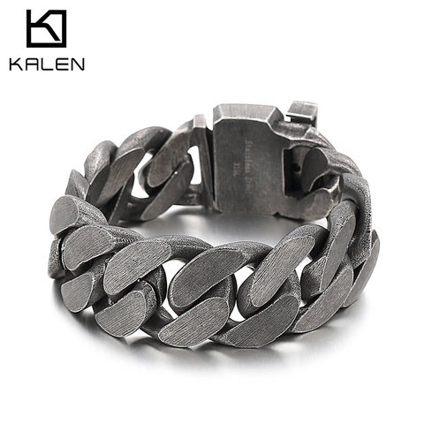 Kalen-pulsera Vintage de acero inoxidable para hombre, cadena para la muñeca, ancha, mate ► Foto 1/6