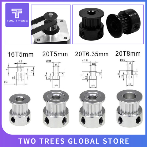 Pieza de impresora 3D con engranaje de polea redonda, 8mm/5mm de ancho, 6mm de GT2-20 de rueda síncrona negra ► Foto 1/6