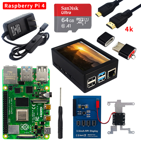 Kit de Raspberry Pi 4 Modelo B, 2GB/4GB/8GB de RAM, tarjeta SD, funda, ventilador de refrigeración, Cable de vídeo de alta definición, fuente de alimentación para Raspberry Pi 4B ► Foto 1/6