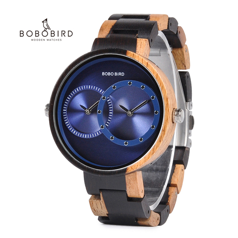 BOBO BIRD reloj de madera hombres dos Pantalla de zona horaria del amante de lujo con Color especial nuevo diseño de cuarzo relojes erkek kol saati C-R10 ► Foto 1/6