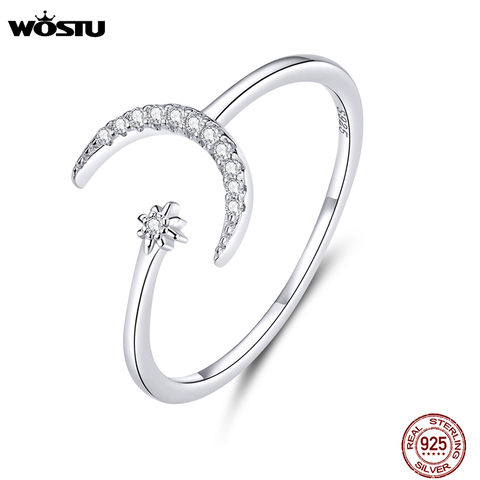 WOSTU-anillos de apertura de boda de luna de Plata de Ley 925 auténtica para mujer, anillos ajustables de circón deslumbrante, joyería fina, regalo CQR569 ► Foto 1/6