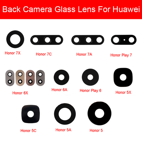 Lente de Cristal de la cámara trasera para Huawei Honor 5A 5C 5X 6A 6X 7A 7C 7X Honor Play 6 7 Cubierta de lente de cristal de la cámara con pegamento adhesivo ► Foto 1/6