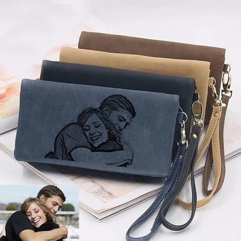 Cartera de foto personalizada, bolso de cuero sintético de gran capacidad a la moda para mujer con doble cremallera, regalo para el día de la madre ► Foto 1/6