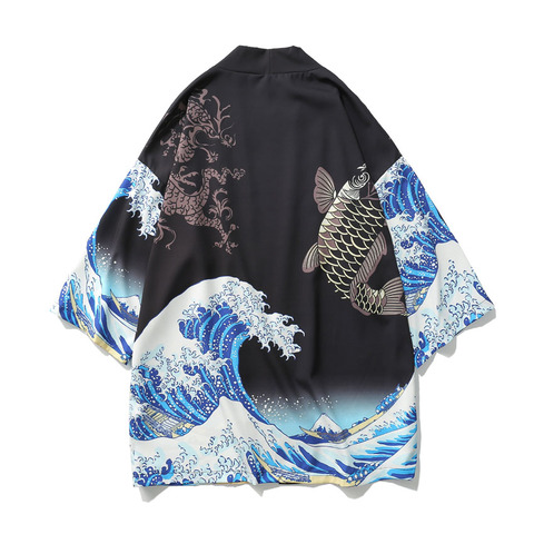 Chaqueta de punto étnica de Oriente tradicional japonés para hombre y gran ola de Kanagawa, Kimono Haori, holgado, ultrafino, ukiyo-e ► Foto 1/6