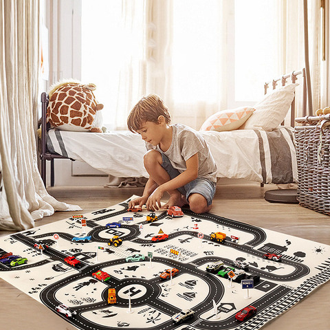 130*100CM alfombra de juego Taffic Highway mapa niños portátil coche ciudad escena juego Mat juguetes educativos para niños bebé Playmat ► Foto 1/6