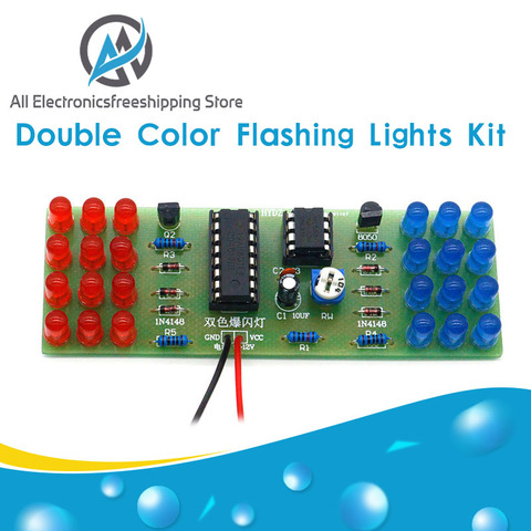 Rojo azul doble Color intermitente Kit de luces estroboscópica NE555 + CD4017 prácticas de aprendizaje Kits electrónicos para DIY Suite ► Foto 1/6