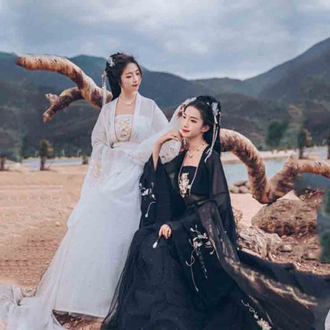 Hanfu-Disfraz de Hanfu de talla grande para mujer, disfraz de Cosplay femenino de lujo tradicional chino, blanco y negro, vestido de Hanfu Oversied ► Foto 1/6