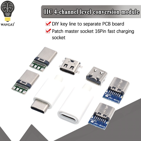 Conector USB 3,1 tipo C de carga rápida de 16 Pines, enchufe de Enchufe macho para soldar, Módulo de placa PCB, resistencia de 56K, 5 uds. ► Foto 1/6