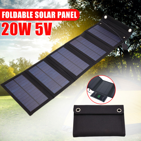 20W paneles solares plegable impermeable de energía Solar células solares cargador 5V 2A USB dispositivos de salida portátil para acampar al aire libre de coche ► Foto 1/6