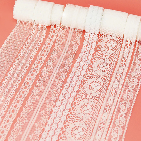 (5 yardas/rollo) tela de cinta de encaje blanco decoración adorable embalaje de regalo Material de poliéster ► Foto 1/6