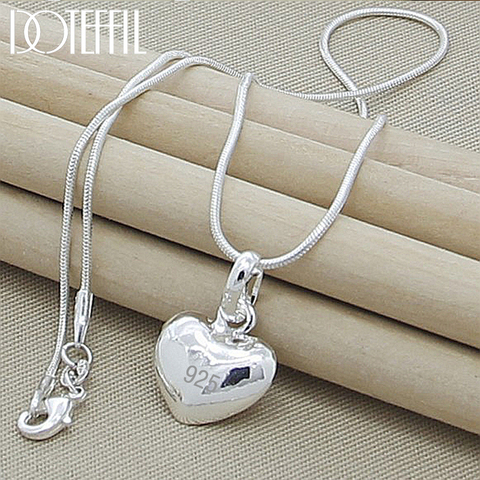 Dotefiil-collar con colgante de corazón sólido para mujer, de Plata de Ley 925, cadena de serpiente de 18/20/22/24 pulgadas para mujer, abalorio de boda, joyería de moda ► Foto 1/6